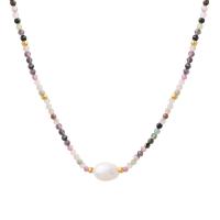 Přírodní Sladkovodní Pearl náhrdelník, Tourmaline, s Sladkovodní Pearl, s 1.97inch extender řetězce, módní šperky & pro ženy, 2.5mm,7.5mm, Délka Cca 15.75 inch, Prodáno By PC