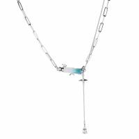 Collier d'acier titane, avec 6cm chaînes de rallonge, bambou, Placage de couleur argentée, bijoux de mode & pour femme, argent, Longueur 39.5 cm, Vendu par PC