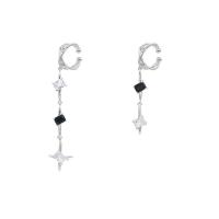 Boucles d'oreilles asymétriques, alliage de zinc, Placage de couleur argentée, bijoux de mode & pour femme, protéger l'environnement, sans nickel, plomb et cadmium, 95x15mm, Vendu par paire