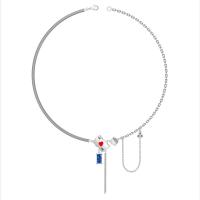 Collier de bijoux en alliage de zinc, avec zircon cubique & laiton, avec 5cm chaînes de rallonge, Poker, Placage de couleur argentée, bijoux de mode & pour femme & émail, argent, protéger l'environnement, sans nickel, plomb et cadmium, Longueur 47 cm, Vendu par PC