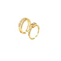 Cúbicos Circonia Micro Pave anillo de latón, metal, chapado en color dorado, 2 piezas & ajustable & micro arcilla de zirconia cúbica & para mujer, libre de níquel, plomo & cadmio, tamaño:6-8, Vendido por Set