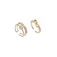 Cubi Circonia Micro Pave anello in ottone, placcato oro vero, 2 pezzi & regolabile & Micro spianare cubic zirconia & per la donna, assenza di nichel,piombo&cadmio, Misura:6-8, Venduto da set