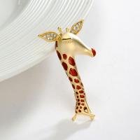 Broche de strass, alliage de zinc, Girafe, bijoux de mode & pour femme & émail & avec strass, rouge, protéger l'environnement, sans nickel, plomb et cadmium, 26x44mm, Vendu par PC