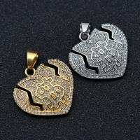 Cruach dhosmálta Croí pendants, 316L Cruach dhosmálta, jewelry faisin & unisex & le zirconia ciúbach, dathanna níos mó le haghaidh rogha, 38x34mm, Díolta De réir PC