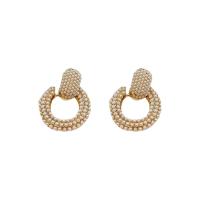 Pendientes de Gota en Latón, metal, con Perlas plásticas, Donut, chapado en color dorado, Joyería & para mujer, dorado, libre de níquel, plomo & cadmio, 23x23mm, Vendido por Par