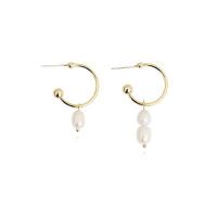 Boucles d'oreilles asymétriques, laiton, avec perle d'eau douce cultivée, Placage de couleur d'or, bijoux de mode & pour femme, doré, protéger l'environnement, sans nickel, plomb et cadmium, 19x44mm, Vendu par paire