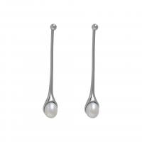 Pendientes de Gota en Latón, metal, con Shell Pearl, chapado en color de platina, Joyería & para mujer, color de platina, libre de níquel, plomo & cadmio, 10x52mm, Vendido por Par