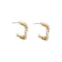 Brass Stud Earring with Freshwater Pearl gold color plated fashion jewelry & for woman nickel lead & cadmium free Sold By Pair