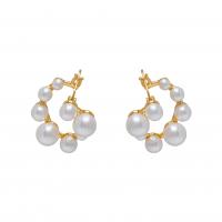 Brass Stud Earring with Plastic Pearl gold color plated fashion jewelry & for woman nickel lead & cadmium free Sold By Pair