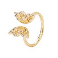 Cúbicos Circonia Micro Pave anillo de latón, metal, Mariposa, chapado en color dorado, Ajustable & micro arcilla de zirconia cúbica & para mujer, 20mm, Vendido por UD