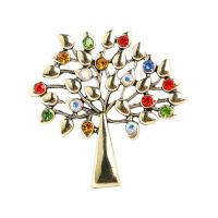 Rhinestone Broche, Zinc Alloy, Tree, guldfarve belagt, Unisex & med rhinestone, flerfarvede, nikkel, bly & cadmium fri, 60x58mm, Solgt af PC