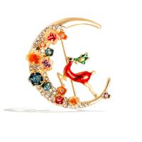 emalje broche, Zinc Alloy, Moon, guldfarve belagt, Unisex & med rhinestone, flerfarvede, nikkel, bly & cadmium fri, 40x43mm, Solgt af PC