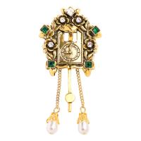 Rhinestone Broche, Zinc Alloy, Ur, guldfarve belagt, Vintage & Unisex & med rhinestone, gylden, nikkel, bly & cadmium fri, 40x83mm, Solgt af PC