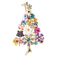 Jul brocher, Zinc Alloy, Juletræ, guldfarve belagt, for kvinde & emalje & med rhinestone, flerfarvede, nikkel, bly & cadmium fri, 55x98mm, Solgt af PC