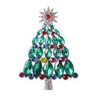 Kerst Broches, Zinc Alloy, Kerstboom, silver plated, Kerstontwerp & voor vrouw & met strass, groen, nikkel, lood en cadmium vrij, 48x68mm, Verkocht door PC