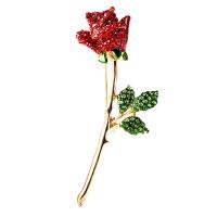 Strass Broche, Zinc Alloy, Rose, gold plated, voor vrouw & met strass, nikkel, lood en cadmium vrij, 35x75mm, Verkocht door PC