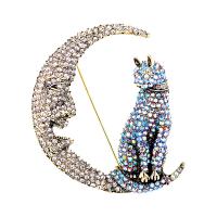 Rhinestone Broche, Zinc Alloy, Cat, guldfarve belagt, for kvinde & med rhinestone, nikkel, bly & cadmium fri, 55x63mm, Solgt af PC