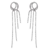 Fashion Fringe Boucles d'oreilles, alliage de zinc, Placage, bijoux de mode & pour femme & avec strass, plus de couleurs à choisir, protéger l'environnement, sans nickel, plomb et cadmium, 28x15mm, Vendu par paire