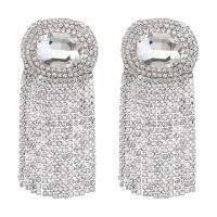 Fashion Fringe Oorbellen, Zinc Alloy, plated, mode sieraden & voor vrouw & met strass, meer kleuren voor de keuze, nikkel, lood en cadmium vrij, 40x91mm, Verkocht door pair