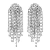 Fashion Fringe Boucles d'oreilles, alliage de zinc, Placage, bijoux de mode & pour femme & avec strass, plus de couleurs à choisir, protéger l'environnement, sans nickel, plomb et cadmium, 39x114mm, Vendu par paire