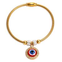 Evil Eye sieraden Armband, 316L roestvrij staal, voor vrouw & glazuur & met strass, goud, 56mm, Verkocht door PC