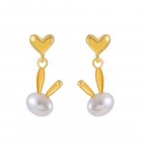 Zinc Alloy Drop Earrings with ABS Plastic Pearl gold color plated fashion jewelry & for woman two different colored Sold By Pair