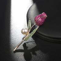 Rhinestone Broche, Zinc Alloy, med Plastic Pearl, Tulip, mode smykker & for kvinde & med rhinestone, nikkel, bly & cadmium fri, 72x20mm, Solgt af PC