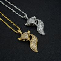 Rustfrit stål Animal Pendler, 316L Stainless Steel, Fox, Micro Pave cubic zirconia & for kvinde & med rhinestone, flere farver til valg, 32x64mm, Solgt af PC