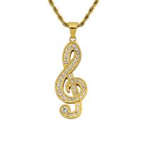 Rostfritt stål Smycken Hängen, 316L rostfritt stål, Music Note, mode smycken & för kvinna & med strass, gyllene, 19x64mm, Säljs av PC