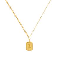 Collier d'acier titane, avec 1.97inch chaînes de rallonge, Plaqué or 18K, bijoux de mode & pour femme, doré, 1mm,10*13mm, Longueur Environ 15.75 pouce, Vendu par PC