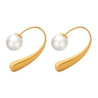 Titan stål örhänge, med Plast Pearl, plated, mode smycken & för kvinna, gyllene, 5*27mm,8mm, Säljs av Par