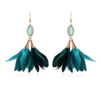 Bijoux boucles d'oreilles, tissu, avec alliage de zinc, fleur, Placage de couleur d'or, bijoux de mode & pour femme, plus de couleurs à choisir, 95x60mm, Vendu par paire