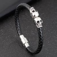 PU Cord Armbånd, Titanium Stål, med PU, Olive, poleret, forskellige længde for valg & Unisex, oprindelige farve, Solgt af PC