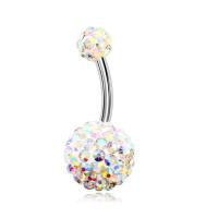 Rustfrit stål Belly Ring, 316L Stainless Steel, Micro Pave cubic zirconia, flere farver til valg, 14mm, 10pc'er/Lot, Solgt af Lot