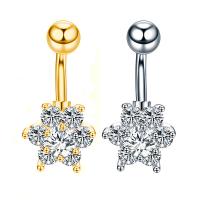 Rustfrit stål Belly Ring, 316L Stainless Steel, forgyldt, Micro Pave cubic zirconia, flere farver til valg, 25mm, 10pc'er/Lot, Solgt af Lot