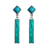 Boucle d'oreille turquoise, alliage de zinc, avec turquoise, bijoux de mode, bleu, 60mm, 2pairescouple/sac, Vendu par sac