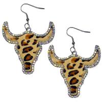 Earring Jewelry Zinc Alloy with Cowhide fashion jewelry & for woman & with rhinestone 67mm Sold By Bag