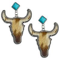 Bijoux boucles d'oreilles, alliage de zinc, avec turquoise & cuir de peau de vache, bijoux de mode & pour femme, plus de couleurs à choisir, 61mm, 2pairescouple/sac, Vendu par sac