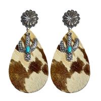 Pendientes, aleación de zinc, con turquesa & Cuero de vaca, Joyería & para mujer, más colores para la opción, 80mm, 2parespareja/Bolsa, Vendido por Bolsa