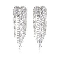 Fashion Fringe Oorbellen, Zinc Alloy, Hart, silver plated, mode sieraden & voor vrouw & met strass, zilver, nikkel, lood en cadmium vrij, 100x32mm, Verkocht door pair