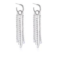 Fashion Fringe Oorbellen, Zinc Alloy, silver plated, mode sieraden & voor vrouw & met strass, zilver, nikkel, lood en cadmium vrij, 22x100mm, Verkocht door pair