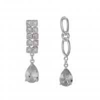 Boucles d'oreilles asymétriques, laiton, larme, Placage de couleur platine, bijoux de mode & pavé de micro zircon & pour femme, couleur platine, protéger l'environnement, sans nickel, plomb et cadmium, 8x33mm,8x37mm, Vendu par paire