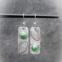 Pendientes de turquesa, aleación de zinc, con turquesa, Hoja, chapado en color de plata, Estilo bohemio & para mujer, 20x50mm, Vendido por Par