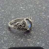 Zinklegering ringen, Zinc Alloy, met Sea Opal, Bloem, silver plated, Vintage & verschillende grootte voor keus & voor vrouw, Maat:6-10, Verkocht door PC