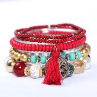 Pulsera Wrap, Cuentas de vidrio, con aleación de zinc, chapado en color dorado, multicapa & Estilo bohemio & para mujer & hueco, más colores para la opción, longitud aproximado 6-8 Inch, Vendido por Set