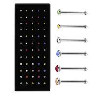 Bijoux de Piercing nez en acier inoxydable, acier inoxydable 316L, avec strass, plus de couleurs à choisir, 1.5mm,2mm,2.5mm, 10boîteszone/lot, 60PC/boîte, Vendu par lot