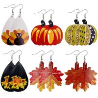 Bijoux boucles d'oreilles, Cuir synthétique, avec alliage de zinc, Halloween Design & styles différents pour le choix & pour femme, multicolore, 3.8*7.8cm,4.5*6.7cm,4.3*7cm, 10pairescouple/lot, Vendu par lot