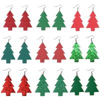 Pendientes de Navidad, Cuero sintético, con aleación de zinc, Árbol de Navidad, Diseño de Navidad & diferentes patrones para la opción & para mujer, más colores para la opción, 40x75mm, 10parespareja/Grupo, Vendido por Grupo