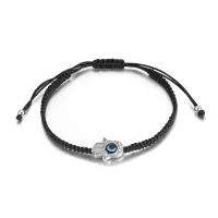 Fashion Opret Wax Cord Armbånd, Zinc Alloy, med Voks & Akryl, med 4.72inch extender kæde, Justerbar & mode smykker & Unisex, sort, nikkel, bly & cadmium fri, Længde Ca. 7.64 inch, Solgt af PC