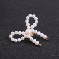 Freshwater Pearl Broche, Messing, med Ferskvandsperle, Bowknot, for kvinde, hvid, nikkel, bly & cadmium fri, 5-6mm, Solgt af PC